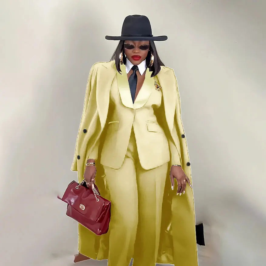 Modern Women's Suit New 3 Piece Pants Sets Blazer+Trousers+Overcoat Office Commute Elegant Style Banquet Dinner Formal Wear ZITA LA BELLE ÉLITE