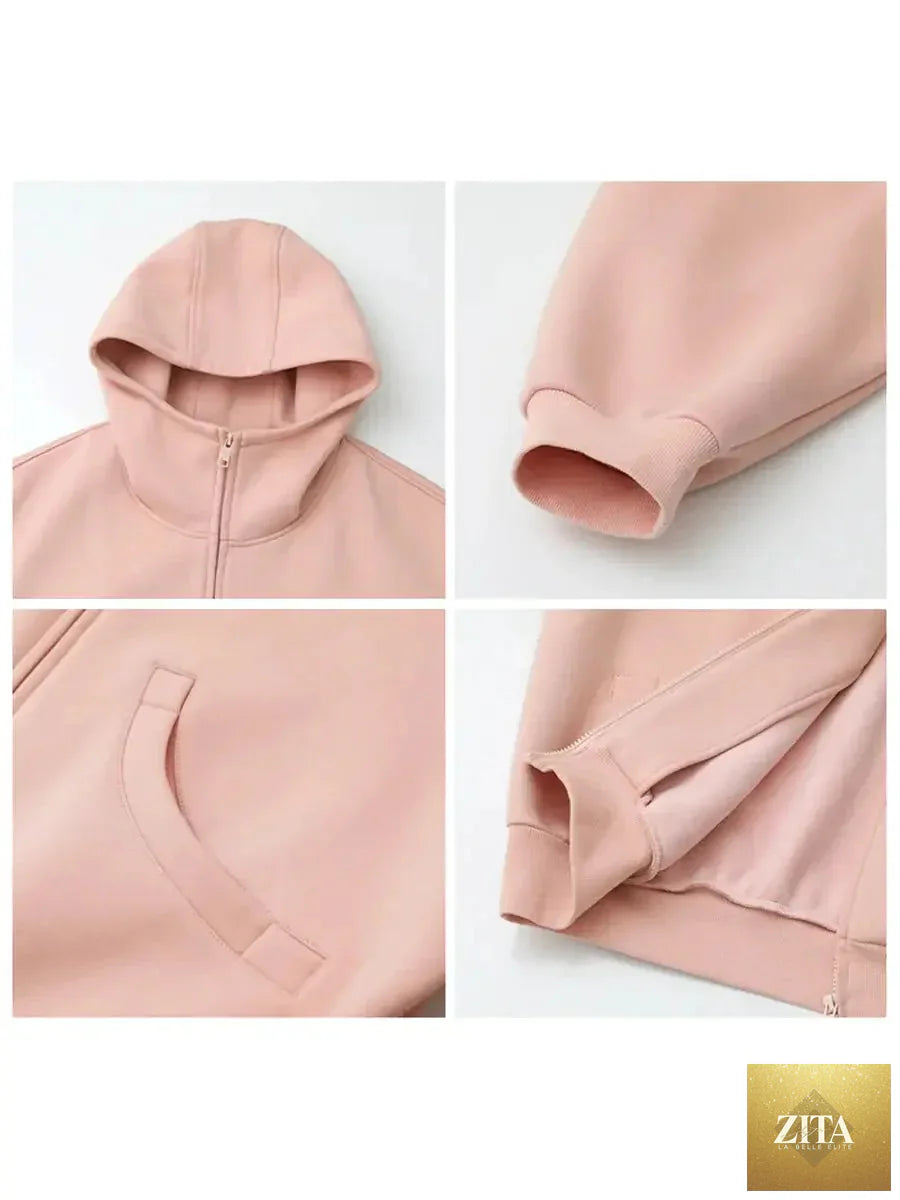 Loran plush lined oversized coat with double zipper, cozy jacket featuring a soft interior and stylish design.