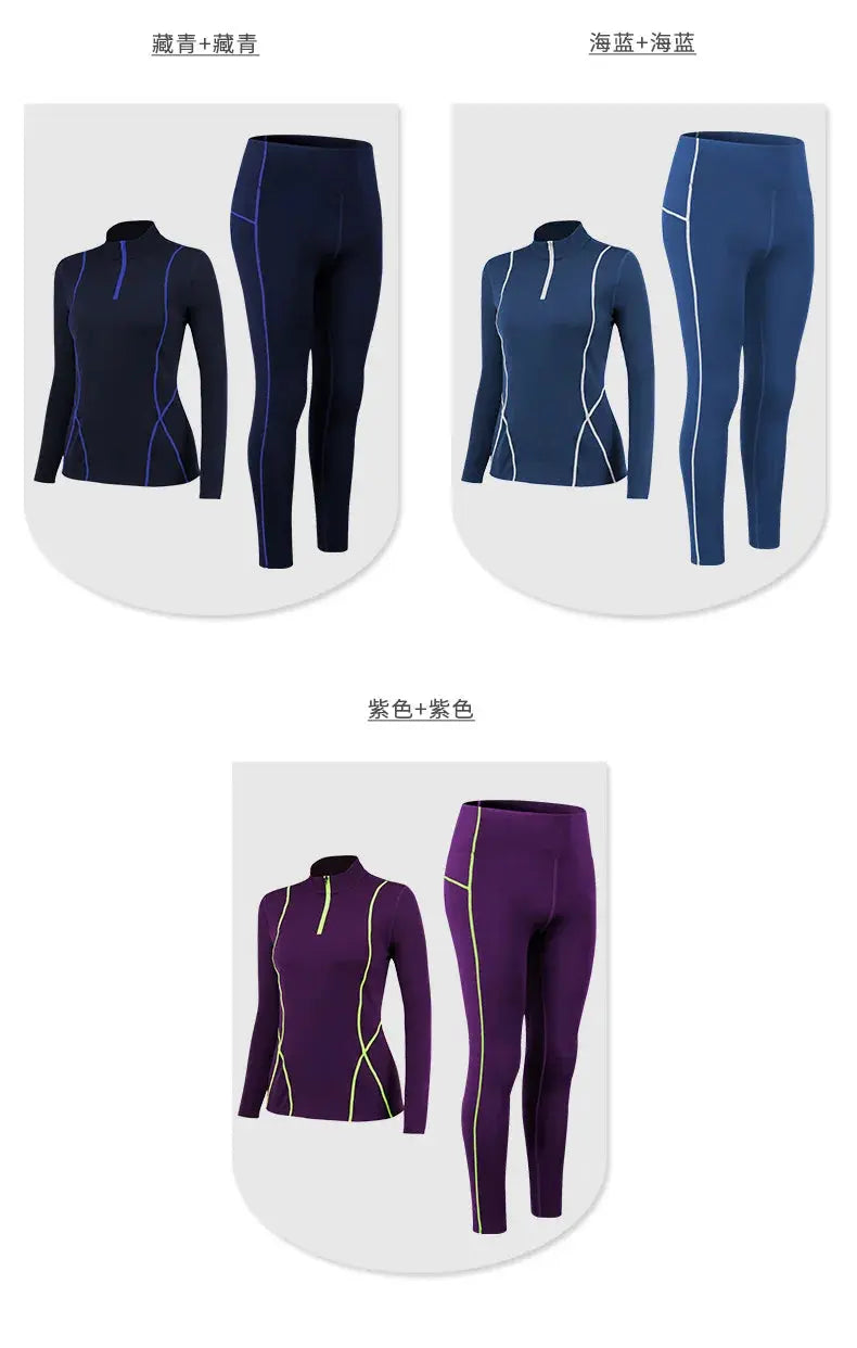 Autumn Winter Fleece Fitness Yoga Clothes Tight Fitting Sweatsuit Women Outdoor Running Sport Training Shirt Pants Two-piece Set ZITA LA BELLE ÉLITE