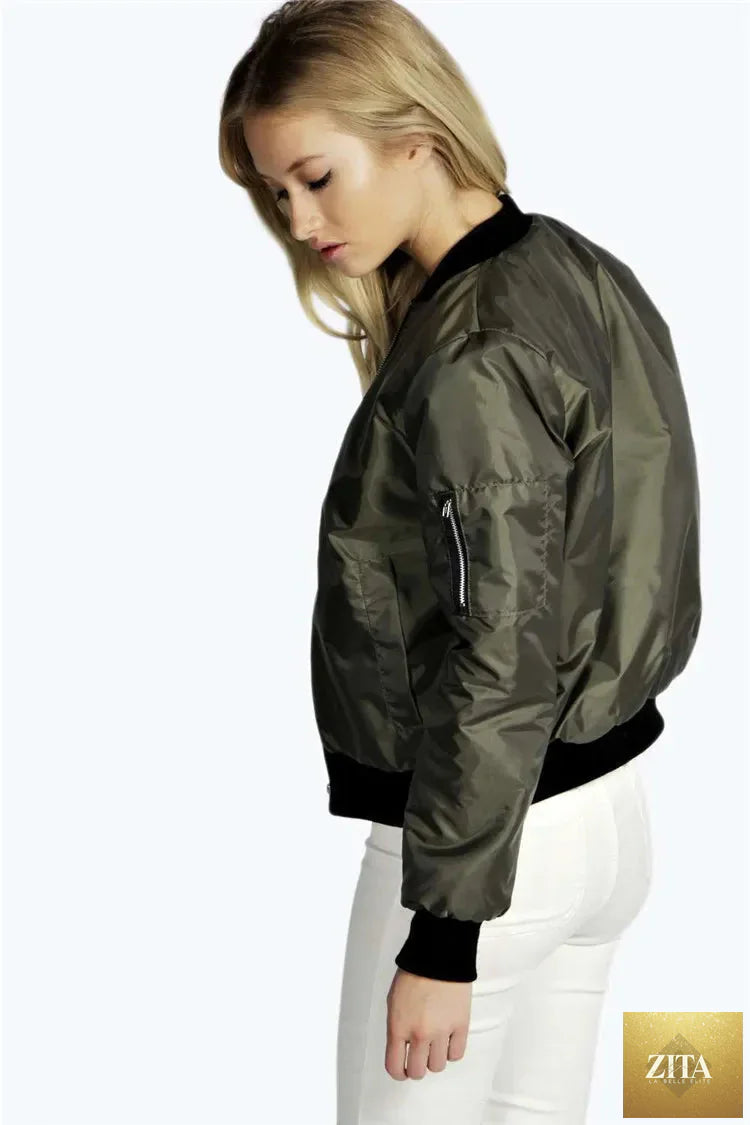 Autumn New Short Jackets for Women Vintage High Street O-neck Bomber Jacket Female Fashion Zipper Long Sleeve Coat Woman