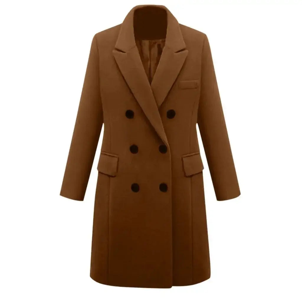 Mid-Length Woolen Women's Coat Double-Breasted Woolen Coats Trench Solid Color Autumn Winter Warm Outwear ZITA LA BELLE ÉLITE