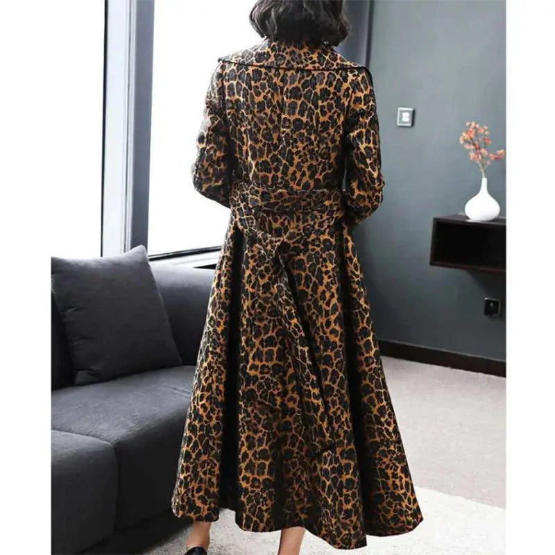 High End Fashion Leopard Coat Women Spring Autumn Korean Slim Long Trench Coat Female Windbreaker With Belt Mother Outwear 4XL ZITA LA BELLE ÉLITE