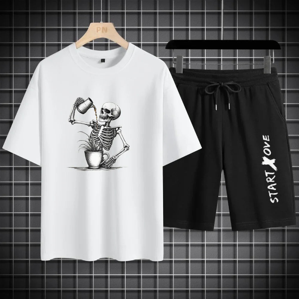 Men's waffle summer casual tracksuit set by THRIXINE, featuring breathable fabric and comfortable fit for activewear.