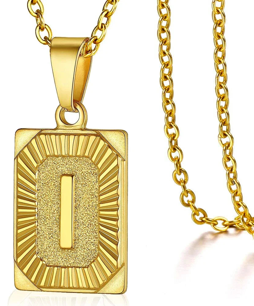 Simple stainless steel initial pendant necklace with cube link chain for women and men, ideal as a couple or gift jewelry.