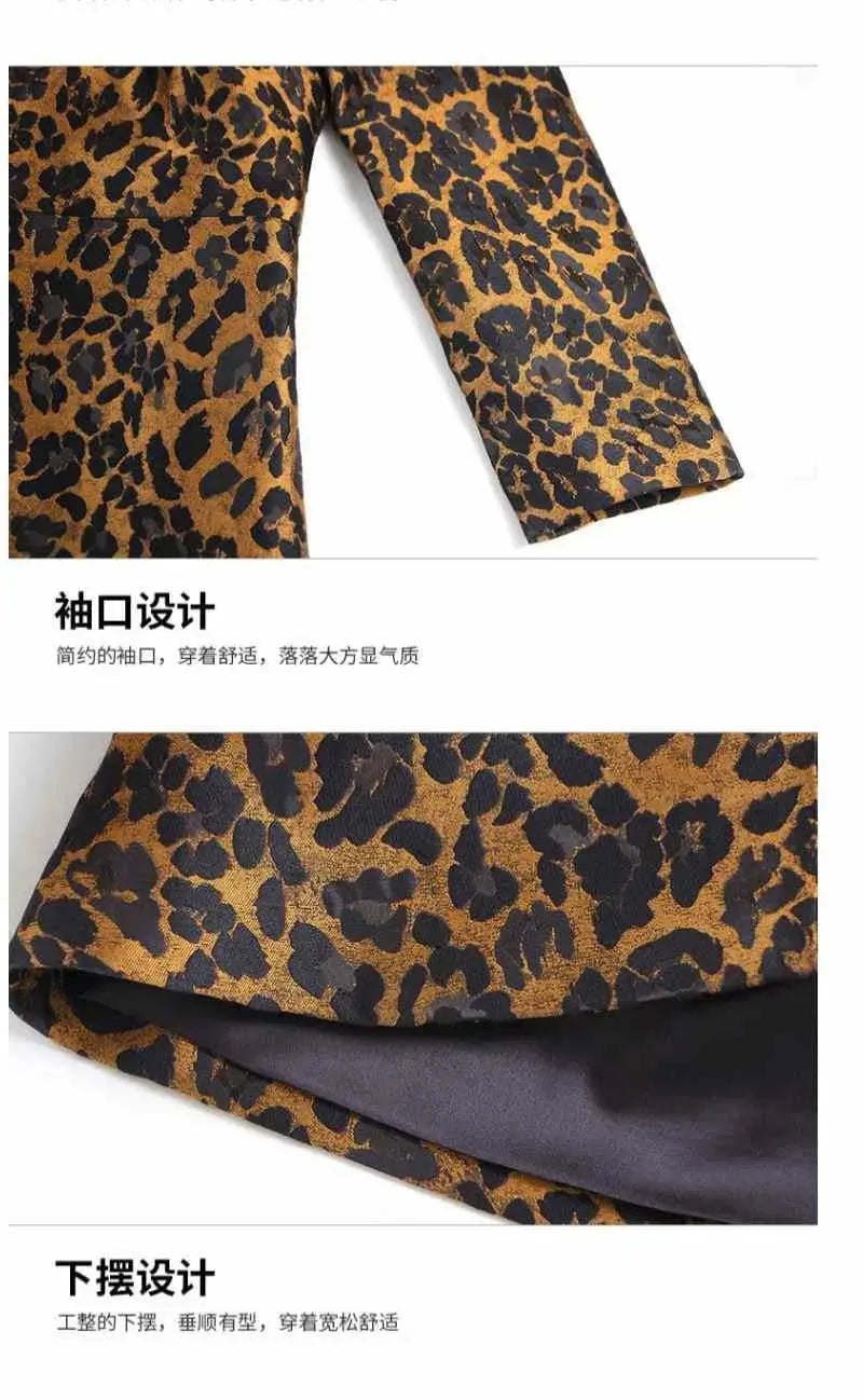 High End Fashion Leopard Coat Women Spring Autumn Korean Slim Long Trench Coat Female Windbreaker With Belt Mother Outwear 4XL ZITA LA BELLE ÉLITE