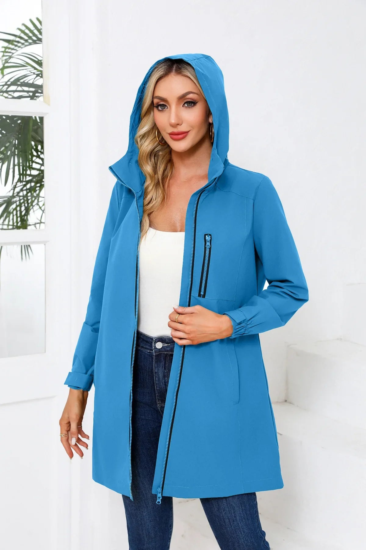 Spring Women's Hooded Long Jacket, Size S-3XL
