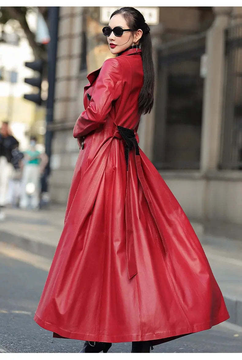 Mauroicardi Spring Autumn Extra Long Soft Pu Leather Trench Coat for Women Sashes Double Breasted Elegant Luxury Chic Overcoat ZITA LA BELLE ÉLITE