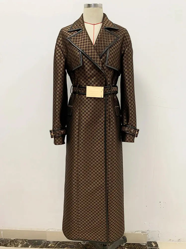 HIGH STREET Newest 2024 Fall Winter Designer Coat Women's Belted Monogram Jacquard Trench Overcoat ZITA LA BELLE ÉLITE