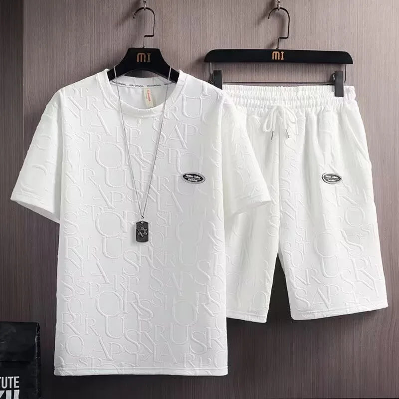 Men's waffle summer casual tracksuit set by THRIXINE, featuring comfortable, lightweight activewear with a relaxed fit.