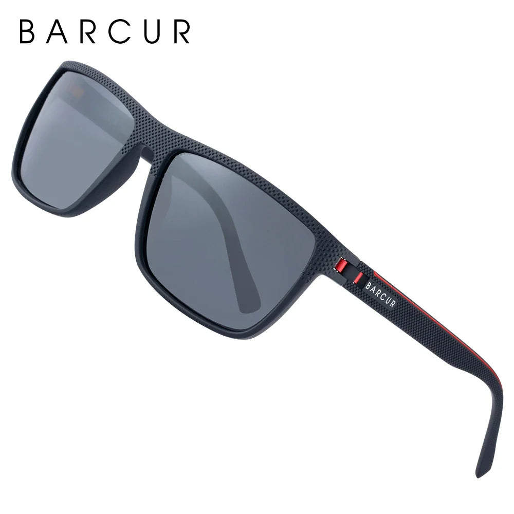 Stevvex BARCUR men's polarized sports sunglasses with lightweight TR90 square frame, UV400 protection, suitable for fishing and travel.