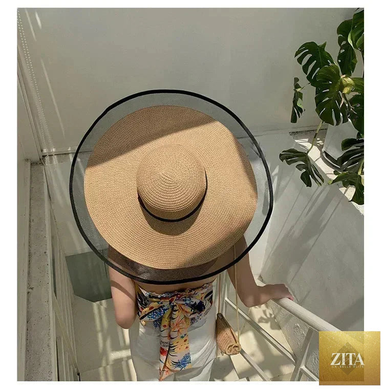 Women Sun Hat Big Eaves Waves Beach Cap Ladies Hat Big Brim Sun Visors UV Cut Bucket Panama Cap Foldable Straw Sunscreen Vintage