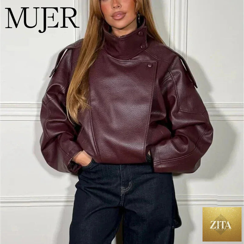 MUJER Faux Leather Jackets for Women Oversize Women's Bomber Jacket Fashion Winter Womens Coats Outerwears Demi-season Jackets