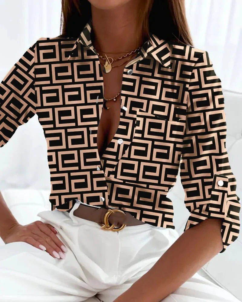 Women’s stripe print long-sleeve blouse by FitiqueFit, casualwear with a stylish striped pattern and relaxed fit.