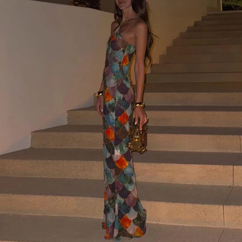 Elegant colorful backless halter bodycon dress by FLIPSTYLEZLLC, full-length evening dress with off-shoulder design for parties.