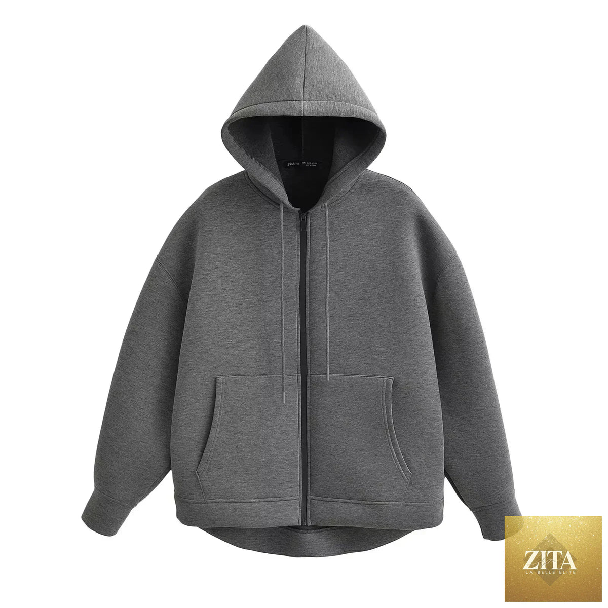 LadyShow Autumn women’s casual hooded jacket with zipper, loose oversized fit, solid color, suitable for office or everyday wear.