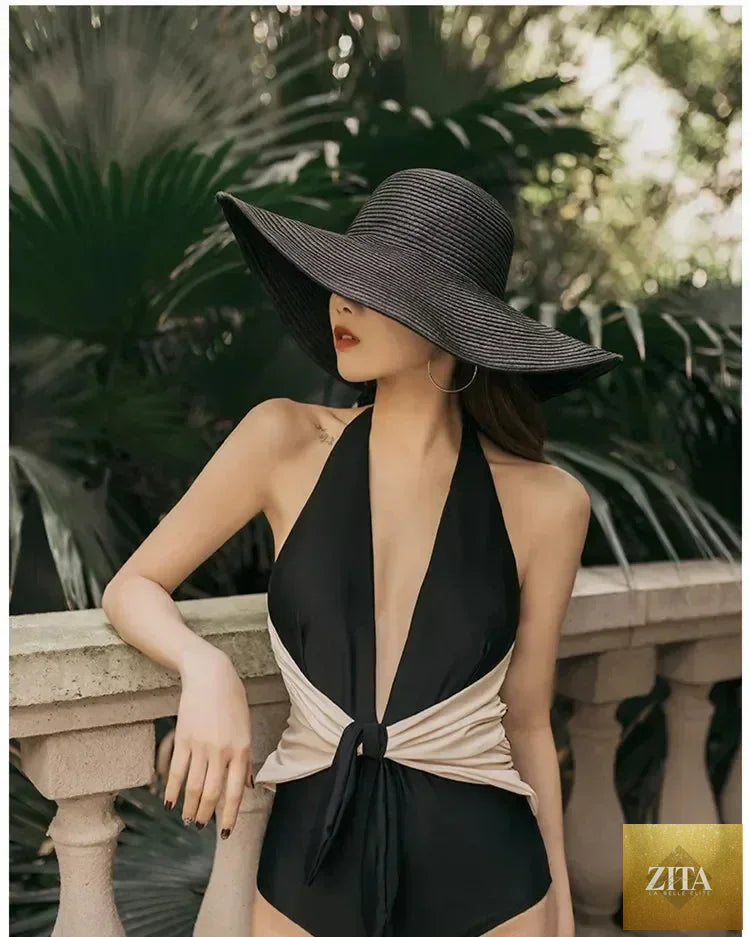 Women Sun Hat Big Eaves Waves Beach Cap Ladies Hat Big Brim Sun Visors UV Cut Bucket Panama Cap Foldable Straw Sunscreen Vintage