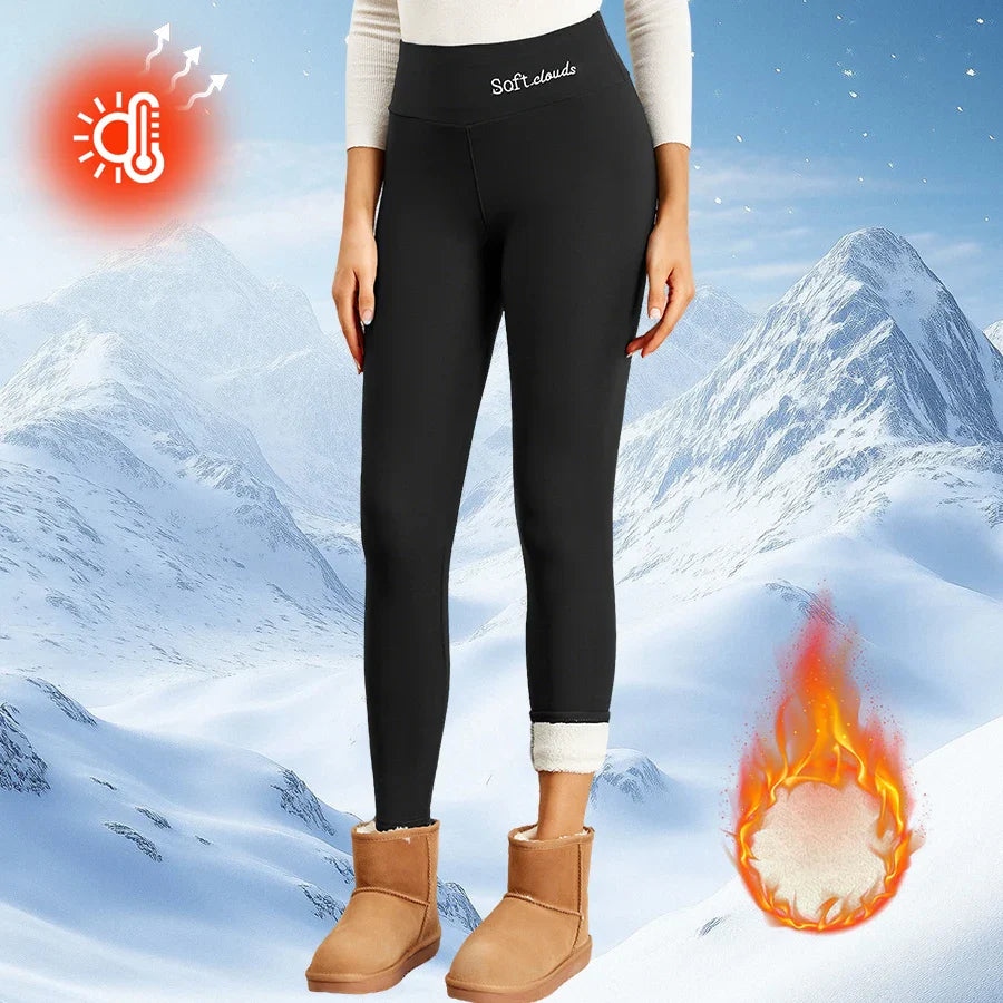 Winter Thermal Fleece Tommy Control Women Leggings Thick Flared Pants High-Waisted