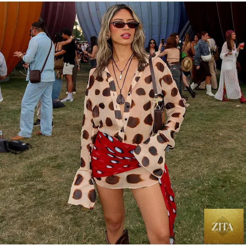 Sexy Printed With Detachable Scarf Women's Shirt Dress Lapel Collar Full Sleeve Button Mini Dresses 2026 Summer Chic Female Robe