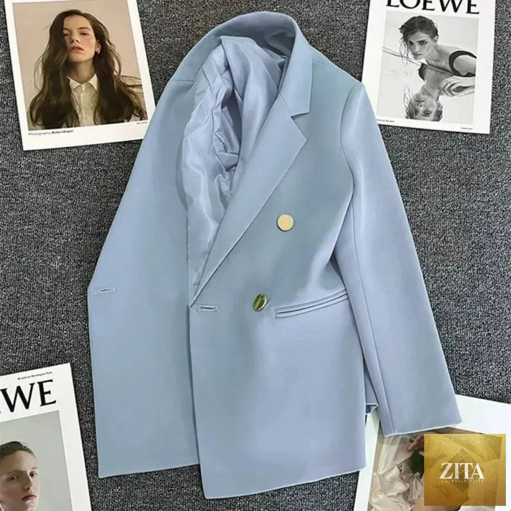 Elegant women's blazer coat by LadyShow.Store, double-breasted spring and autumn fashion jacket with solid color and tailored fit.