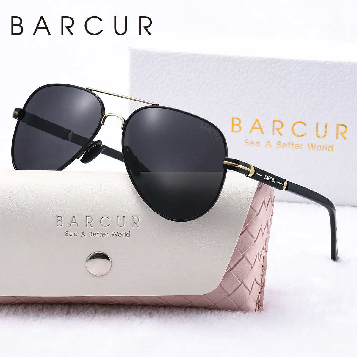 Stevvex BARCUR oversized polarized sunglasses for women with elliptical metal frame, UV400 protection, trendy double beam design.