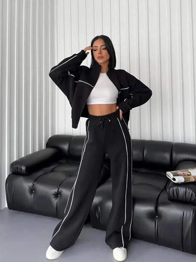 womens clothing 2 pieces set Casual Sports Suits Long Sleeved Half High Collar Cardigan Sweater Trouser Tracksuit Women Clothing ZITA LA BELLE ÉLITE