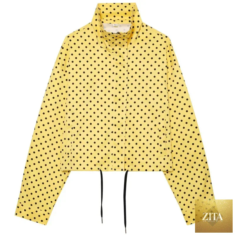 HXAO Polka Dot Bomber Jacket Women's Jackets Demi-Season Oversized Long Sleeve Top Outerwear Aviator Plus Size Zip Up Crop Coats