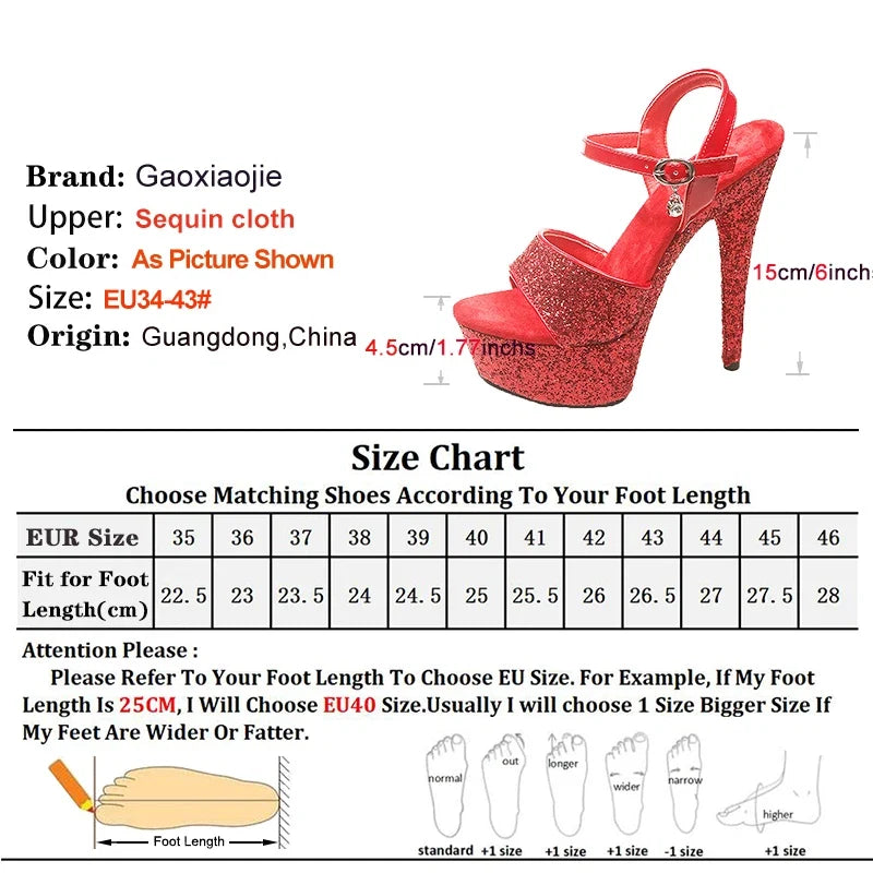 Women’s platform high heels by LadyShow.Store with glitter sequins, 15cm heel, big sizes 34-43, ideal for nightclub and summer parties.
