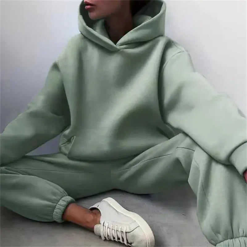 Women's Tracksuit Suit Autumn Fashion Warm Hoodie Sweatshirts Two Pieces Oversized Solid Casual Hoody Pullovers Long Pant Sets ZITA LA BELLE ÉLITE