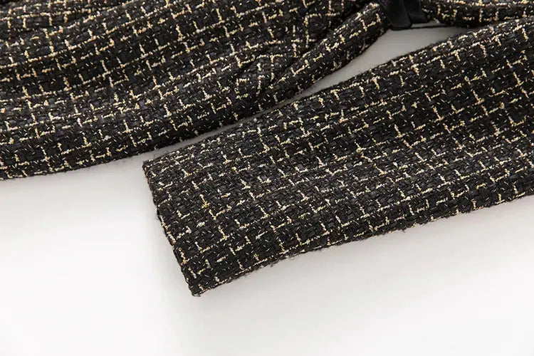 MoaaYina Winter Gray Black Coat With Grid Pattern And Double Breasted Lace Up Coat With Fungus Edge S-4XL ZITA LA BELLE ÉLITE