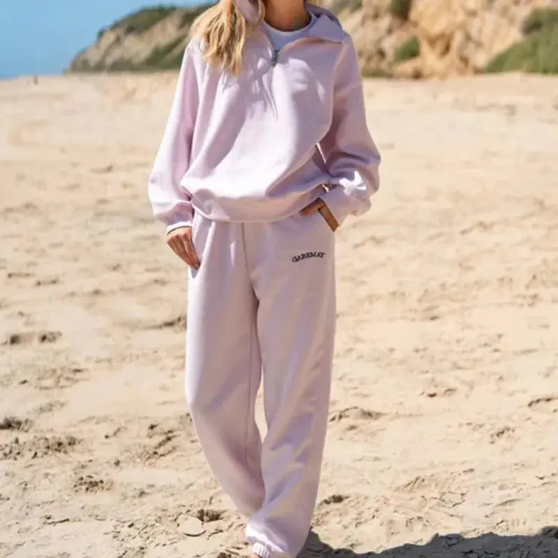 Letter Embroidered Casual Pant Sets Zipper Stand Collar Long Sleeve Hoodie Sporty Jogger Pant Fashion Tracksuit Women Outfits ZITA LA BELLE ÉLITE