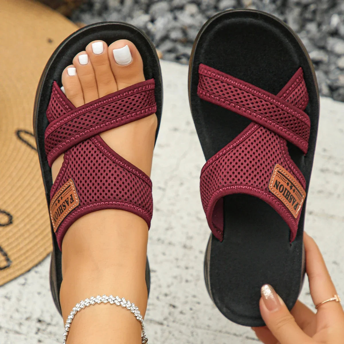 Women flat summer slippers by LadyShow.Store, lightweight casual outdoor sandals with soft soles and versatile beach slide design.