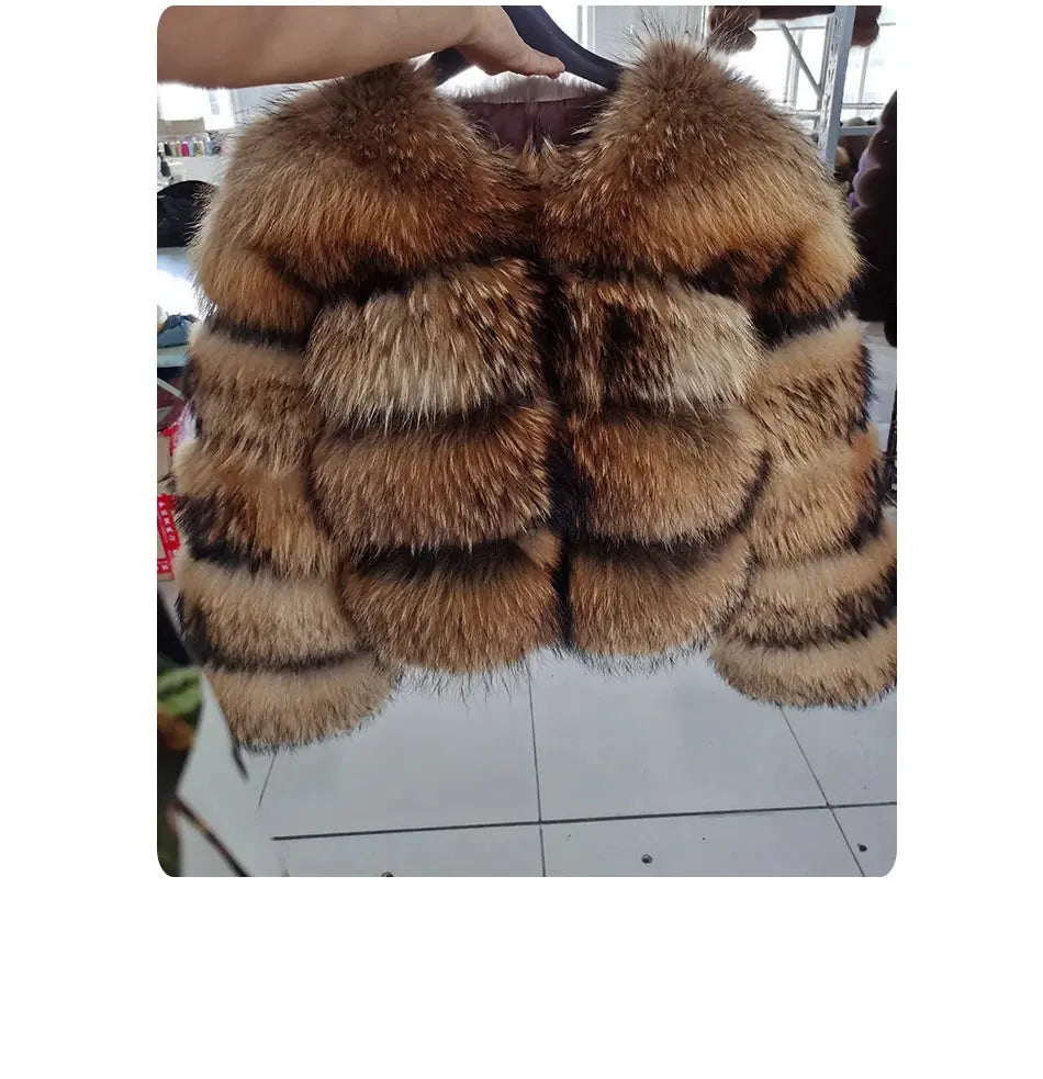 MAOMAOKONG Super Hot Winter Women Luxury Thick Real Raccoon Fur Coat Natural Fox Fur Jacket Plus Size Furry Jackets Female Vest ZITA LA BELLE ÉLITE