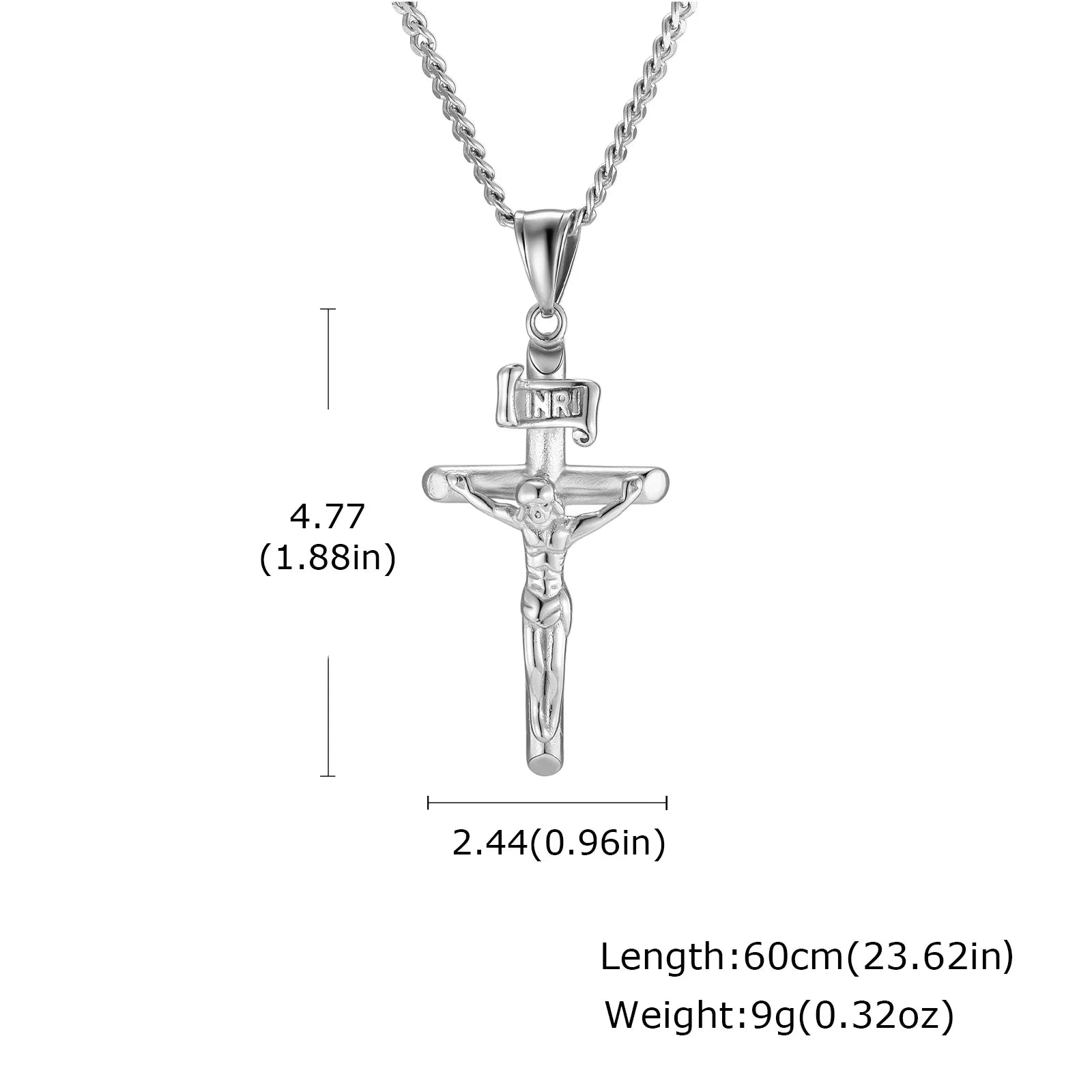 Stainless steel Catholic cross necklace with Jesus pendant in gold color, faith jewelry for men and women, prayer and gift accessory.