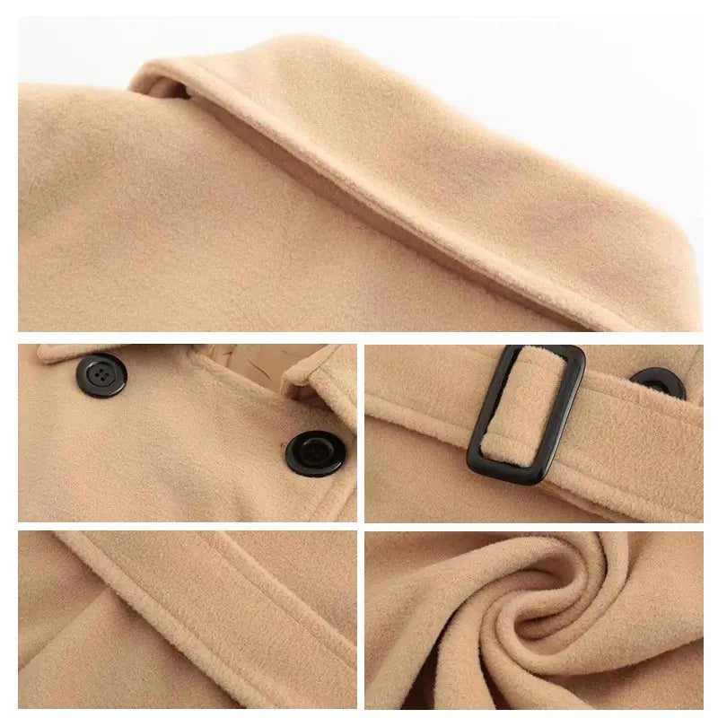 Women Vintage Double Breasted Coats Classic Long Trench With Belt Office Lady Female Autumn Winter Woolen Tops Slim Overcoat ZITA LA BELLE ÉLITE