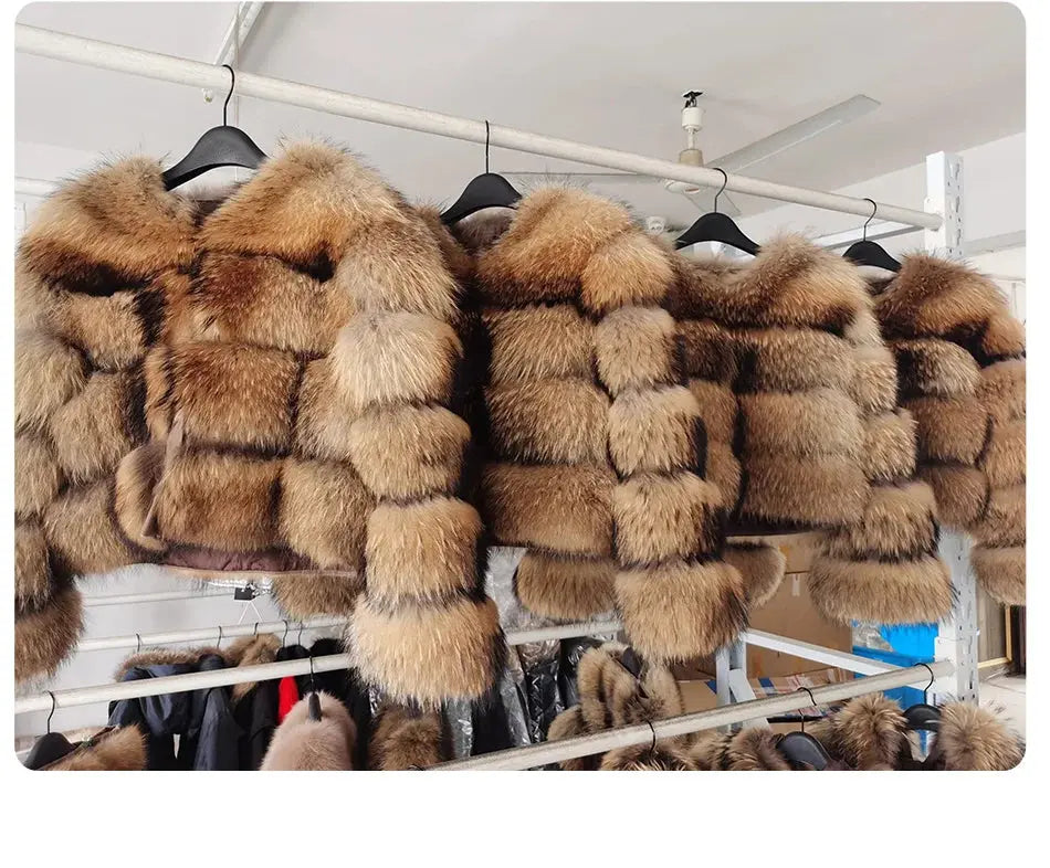 MAOMAOKONG Super Hot Winter Women Luxury Thick Real Raccoon Fur Coat Natural Fox Fur Jacket Plus Size Furry Jackets Female Vest ZITA LA BELLE ÉLITE