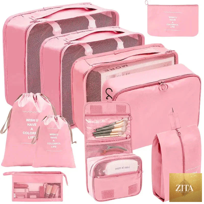 7/8/9/10-Pcs Travel Organizer Packing Cubes Set – Portable Luggage Storage Bags for Clothes, Shoes & Accessories
