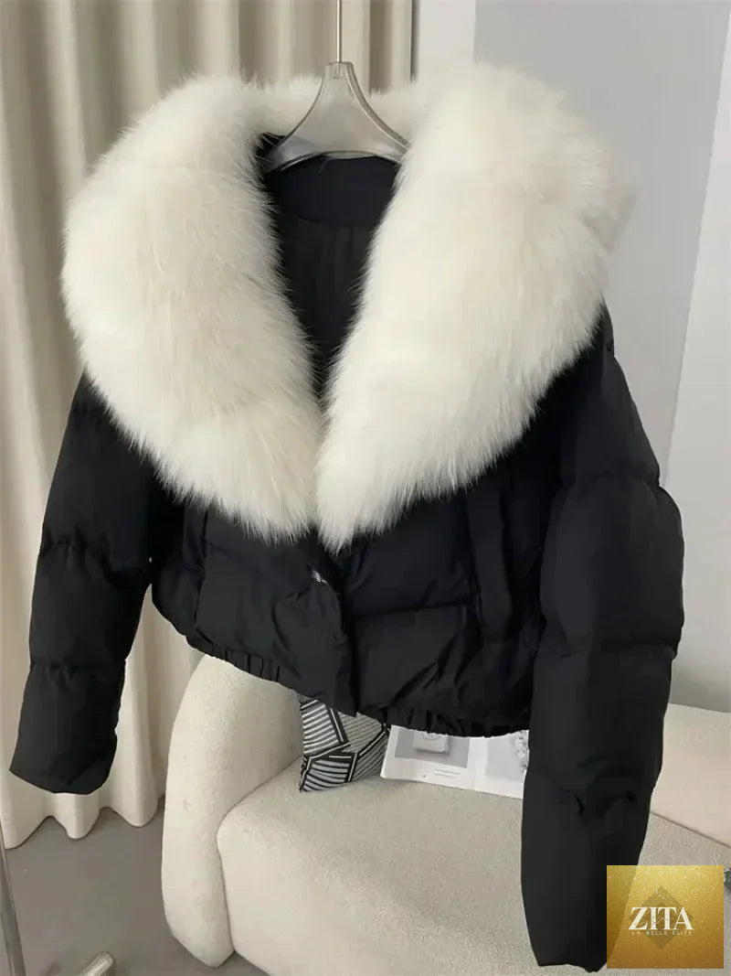Down Jacket Women Short Puffer Jacket Thick New Big Natural Real Fox Fur Coat  Autumn Winter Female White Duck Down Coat Feather