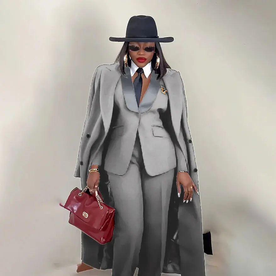 Modern Women's Suit New 3 Piece Pants Sets Blazer+Trousers+Overcoat Office Commute Elegant Style Banquet Dinner Formal Wear ZITA LA BELLE ÉLITE