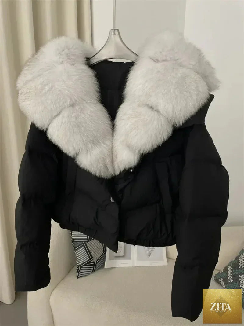 Down Jacket Women Short Puffer Jacket Thick New Big Natural Real Fox Fur Coat  Autumn Winter Female White Duck Down Coat Feather