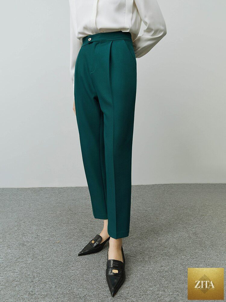 Women's tapered nine-point pants by nowadaysfashion featuring straight, loose fit casual suit pants in versatile style.