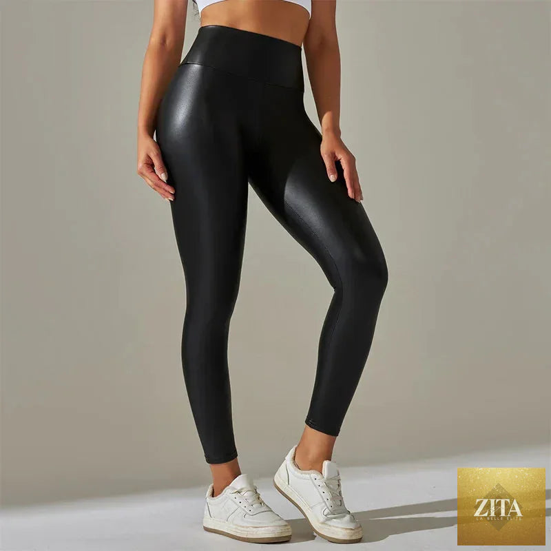 Women PU Leather Leggings – High-Waist Oversized Trendy Yoga Pants