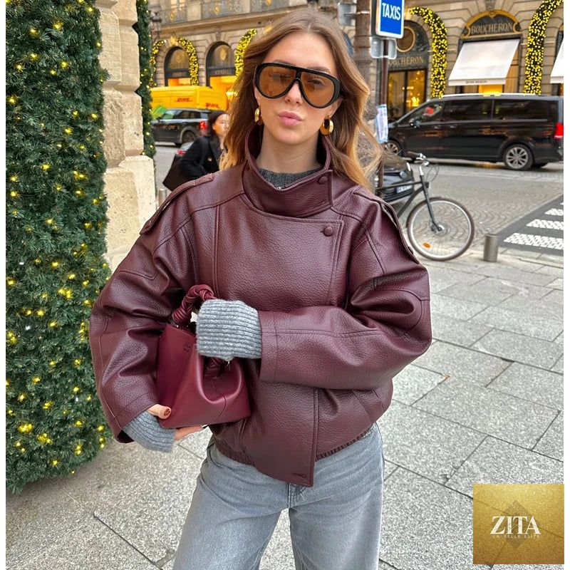 MUJER Faux Leather Jackets for Women Oversize Women's Bomber Jacket Fashion Winter Womens Coats Outerwears Demi-season Jackets
