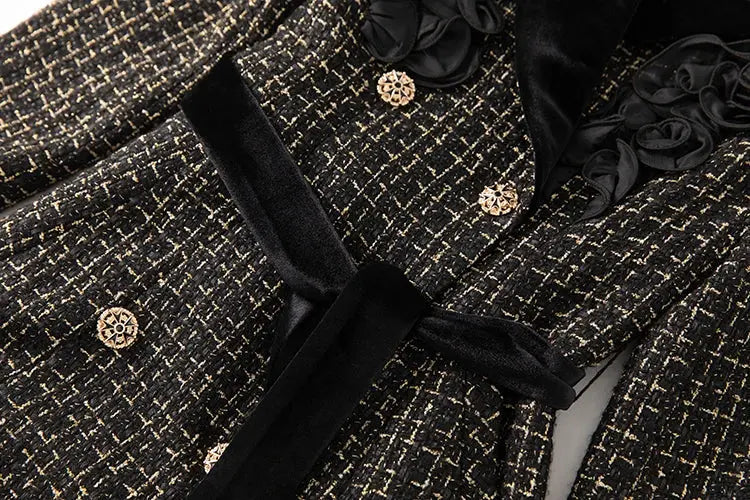 MoaaYina Winter Gray Black Coat With Grid Pattern And Double Breasted Lace Up Coat With Fungus Edge S-4XL ZITA LA BELLE ÉLITE