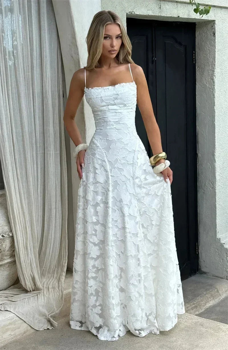 Femstylo women's backless spaghetti strap maxi dress with off-shoulder neckline, sleeveless lace-up design, perfect for evening or party wear.
