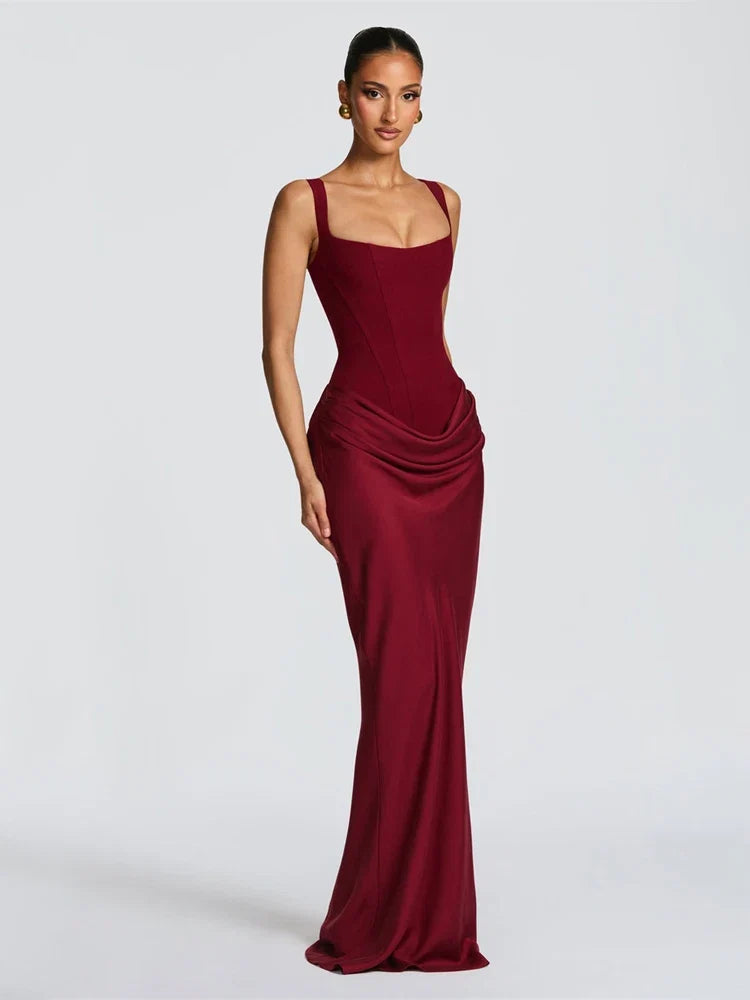 Solid pleated strapless women's backless off-shoulder high waist split dress by FLIPSTYLEZLLC for summer evening parties