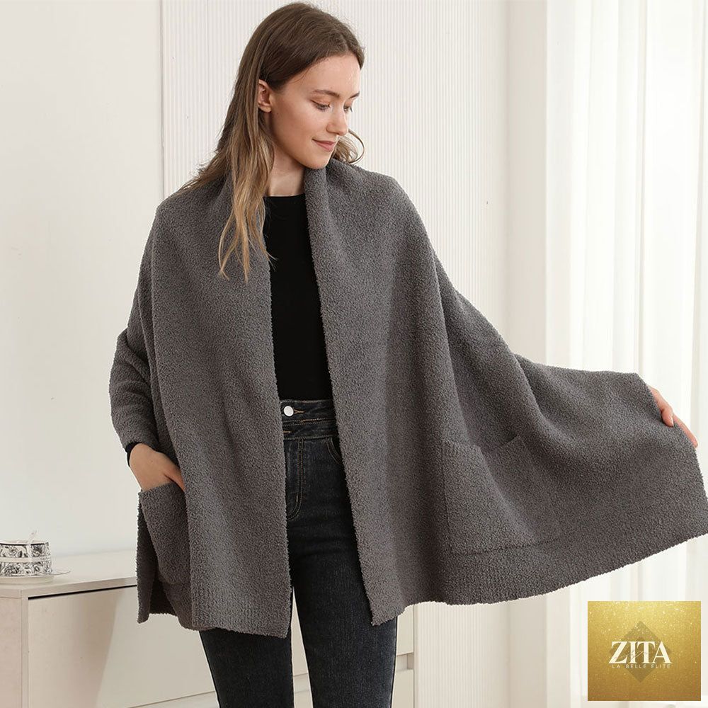 Open Front Pocketed Shawl Cardigan