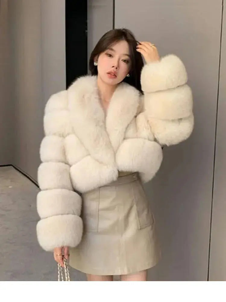 ZADORIN Luxury Big Collar Spliced Cropped Faux Fur Coat Woman Clothing Thicken Furry Faux Fur Jacket Winter Fur Coats Top Mujer ZITA LA BELLE ÉLITE