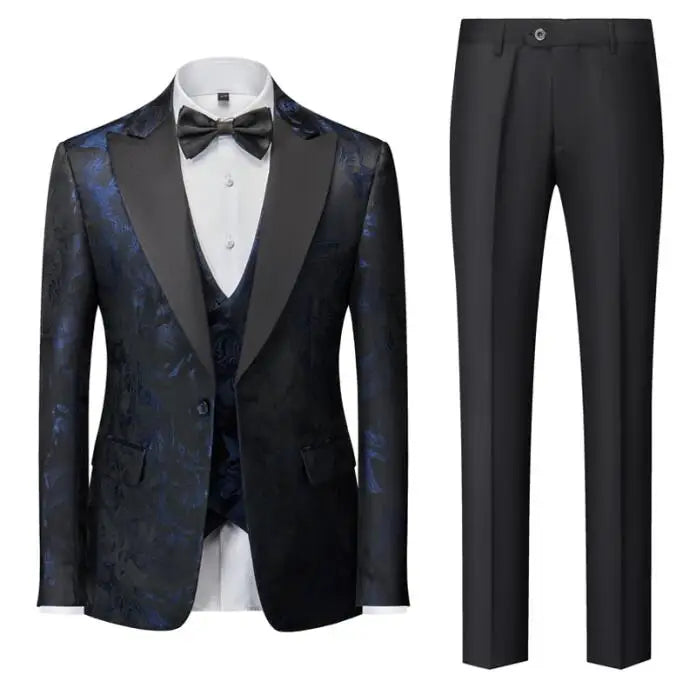 Men's Suit Set Three Pieces, Jacquard Fabric Jacket Pants & Vest