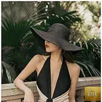 Women Sun Hat Big Eaves Waves Beach Cap Ladies Hat Big Brim Sun Visors UV Cut Bucket Panama Cap Foldable Straw Sunscreen Vintage