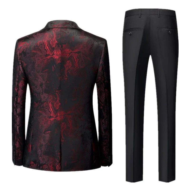 Men's Suit Set Three Pieces, Jacquard Fabric Jacket Pants & Vest